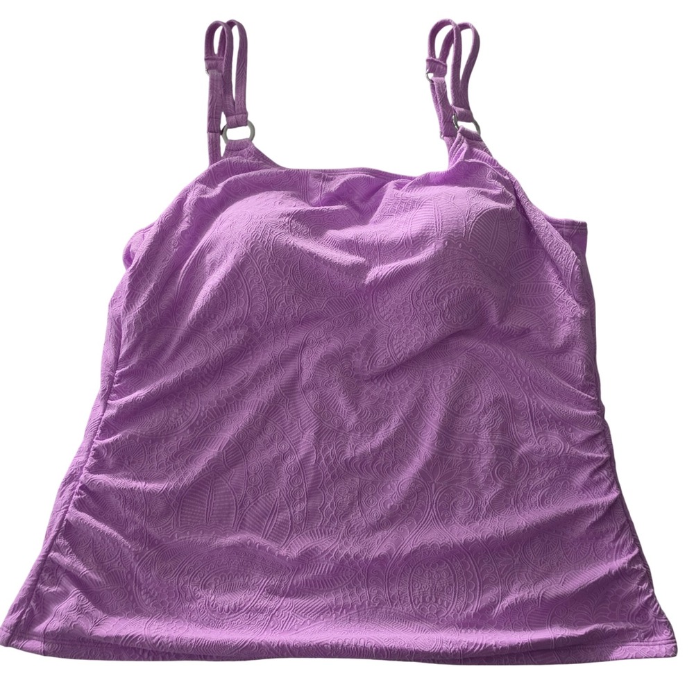 Bal Harbour Womens Tankini Top Purple Textured Paisley Ruched XL